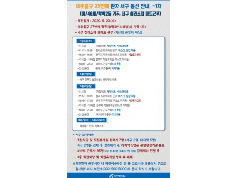 [크기변환]서구, “미추홀구 29번 확진환자  근무지 청라 소재 마트 16일·18일 방문-유증상  구민 보건소 방문해 코로나19 검사 받아달라” (1).jpg